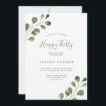 Elegant eucalyptus leaves 30th birthday party invitation<br><div class="desc">Rustic modern watercolor eucalyptus greenery foliage Happy Thirty thirtieth birthday party invitation.</div>