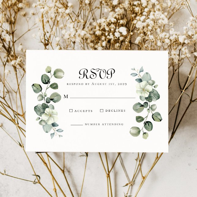 Elegant Eucalyptus Leaves Arch Greenery Wedding RSVP Card (Creator Uploaded)