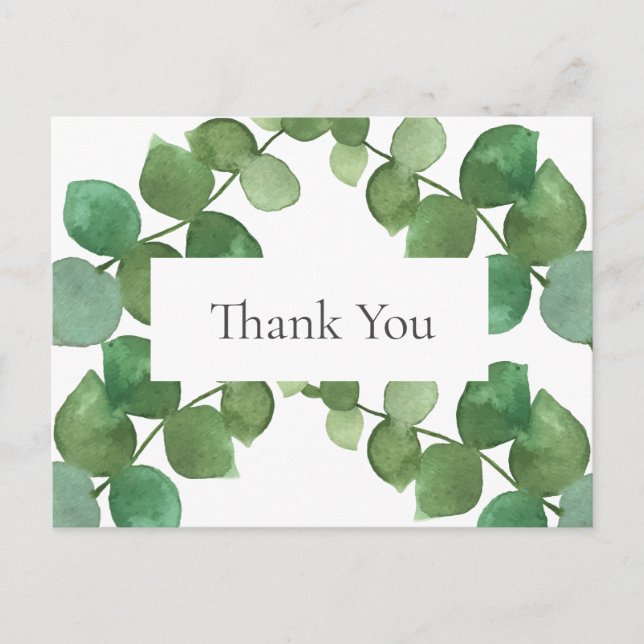 Elegant Eucalyptus Leaves Business Thank You Postcard (Front)