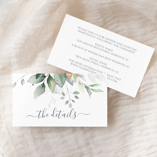 Elegant Eucalyptus Leaves Greenery Gold Wedding Enclosure Card (Creator Uploaded)