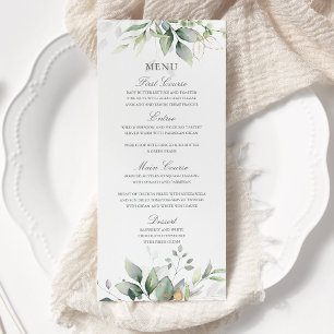Elegant Eucalyptus Leaves Greenery Gold Wedding Menu