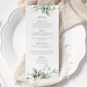 Elegant Eucalyptus Leaves Greenery Gold Wedding Menu