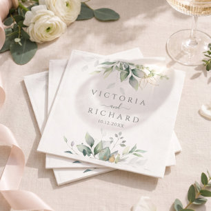 Elegant Eucalyptus Leaves Greenery Gold Wedding Napkin