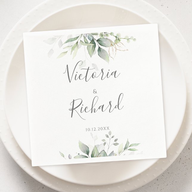 Elegant Eucalyptus Leaves Greenery Gold Wedding Napkin (Creator Uploaded)