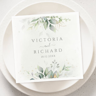 Elegant Eucalyptus Leaves Greenery Gold Wedding Napkin