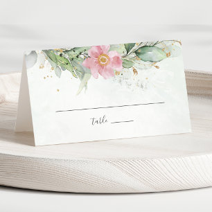 Elegant Eucalyptus Leaves Greenery Gold Wedding Place Card