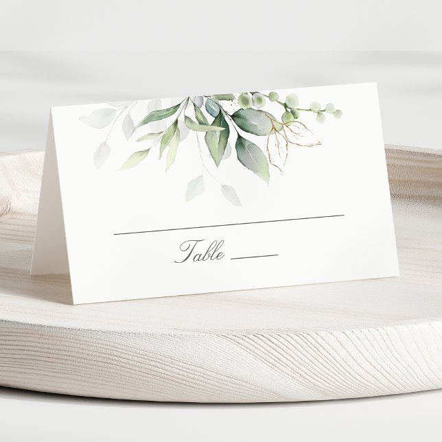 Elegant Eucalyptus Leaves Greenery Gold Wedding  Place Card (Creator Uploaded)