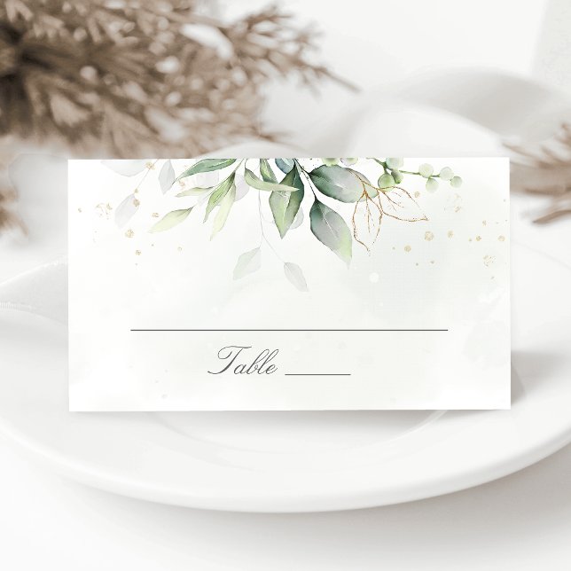 Elegant Eucalyptus Leaves Greenery Gold Wedding Place Card (Creator Uploaded)
