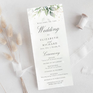 Elegant Eucalyptus Leaves Greenery Gold Wedding Programme