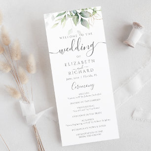 Elegant Eucalyptus Leaves Greenery Gold Wedding Programme