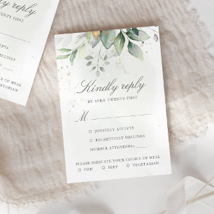 Elegant Eucalyptus Leaves Greenery Gold Wedding RSVP Card