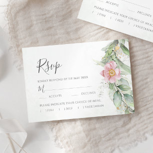 Elegant Eucalyptus Leaves Greenery Gold Wedding RSVP Card