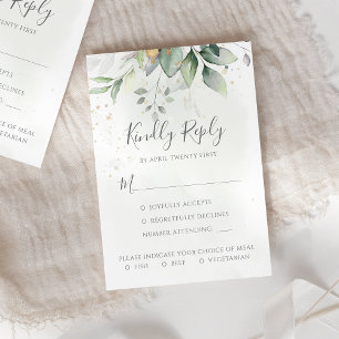 Elegant Eucalyptus Leaves Greenery Gold Wedding RSVP Card