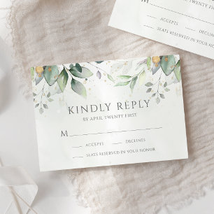 Elegant Eucalyptus Leaves Greenery Gold Wedding RSVP Card