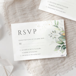 Elegant Eucalyptus Leaves Greenery Gold Wedding RSVP Card