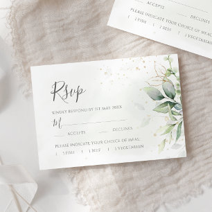 Elegant Eucalyptus Leaves Greenery Gold Wedding RSVP Card