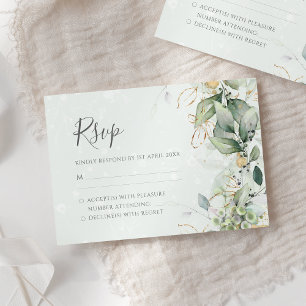 Elegant Eucalyptus Leaves Greenery Gold Wedding RSVP Card