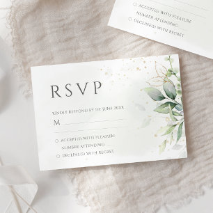 Elegant Eucalyptus Leaves Greenery Gold Wedding RSVP Card