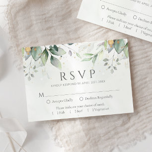 Elegant Eucalyptus Leaves Greenery Gold Wedding RSVP Card