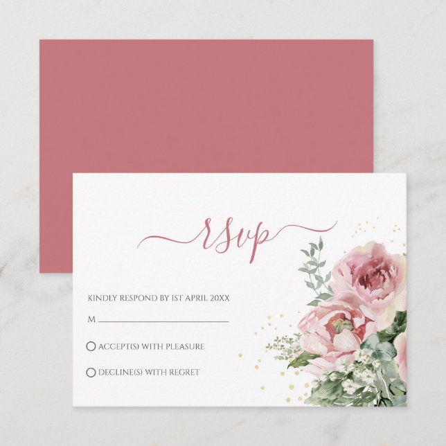 Elegant Eucalyptus Leaves Greenery Gold Wedding RSVP Card (Front/Back)