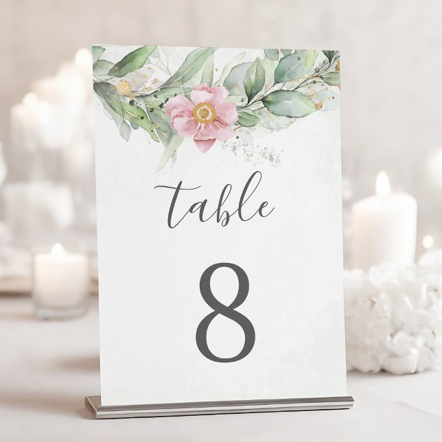 Elegant Eucalyptus Leaves Greenery Gold Wedding Table Number (Creator Uploaded)