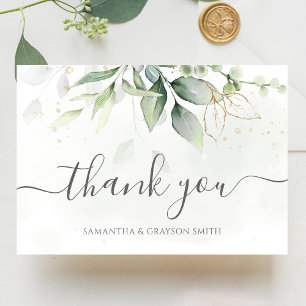 Elegant Eucalyptus Leaves Greenery Gold Wedding Thank You Card