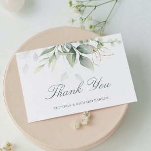 Elegant Eucalyptus Leaves Greenery Gold Wedding Thank You Card