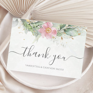 Elegant Eucalyptus Leaves Greenery Gold Wedding Thank You Card