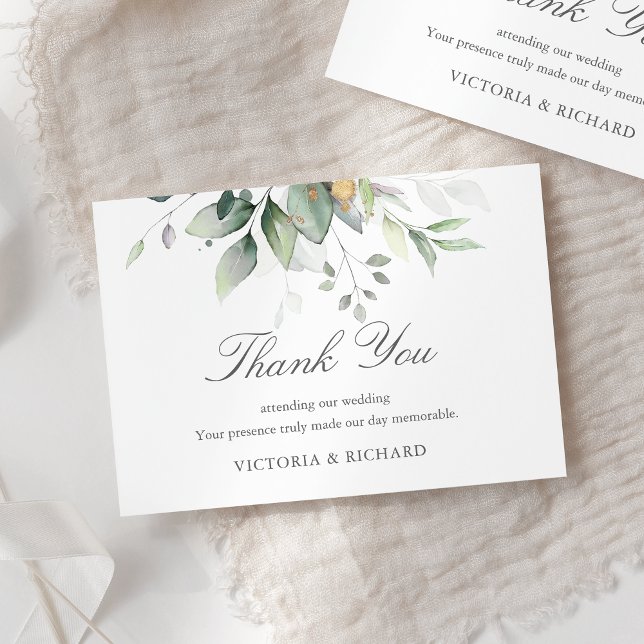 Elegant Eucalyptus Leaves Greenery Gold Wedding Thank You Card (Creator Uploaded)