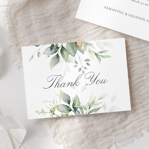 Elegant Eucalyptus Leaves Greenery Gold Wedding Thank You Card
