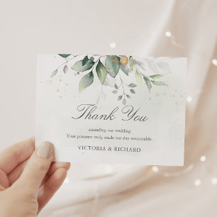 Elegant Eucalyptus Leaves Greenery Gold Wedding Thank You Card
