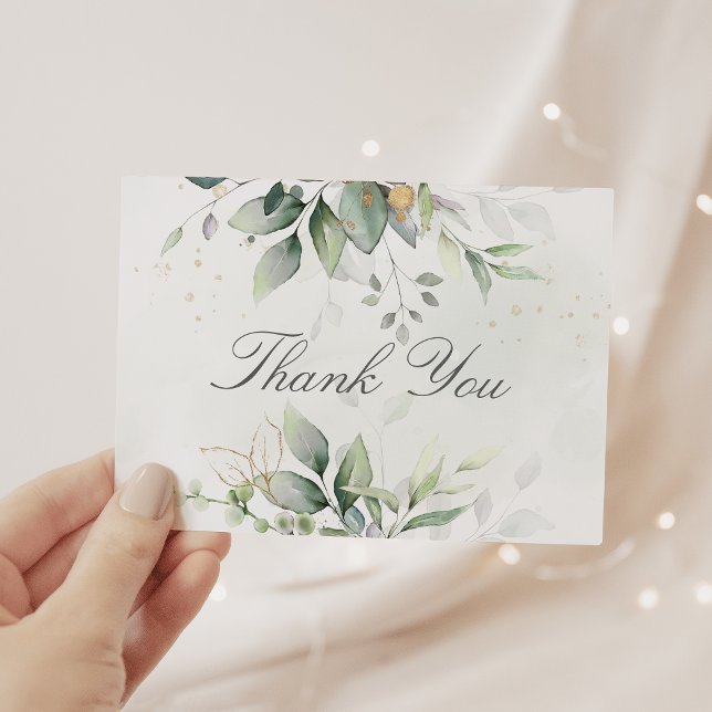 Elegant Eucalyptus Leaves Greenery Gold Wedding Thank You Card (Creator Uploaded)
