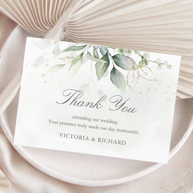 Elegant Eucalyptus Leaves Greenery Gold Wedding Thank You Card (Creator Uploaded)
