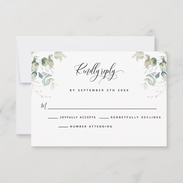 Elegant Eucalyptus Leaves Greenery  RSVP Card (Front)