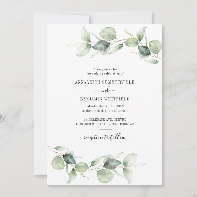 Elegant Eucalyptus Leaves Greenery Rustic Wedding Invitation (Front)