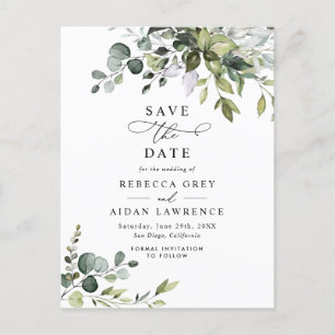 Elegant Eucalyptus Leaves Greenery Save the Date Postcard
