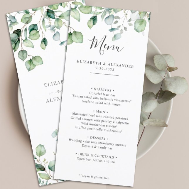 Elegant eucalyptus leaves greenery simple wedding  menu (Creator Uploaded)