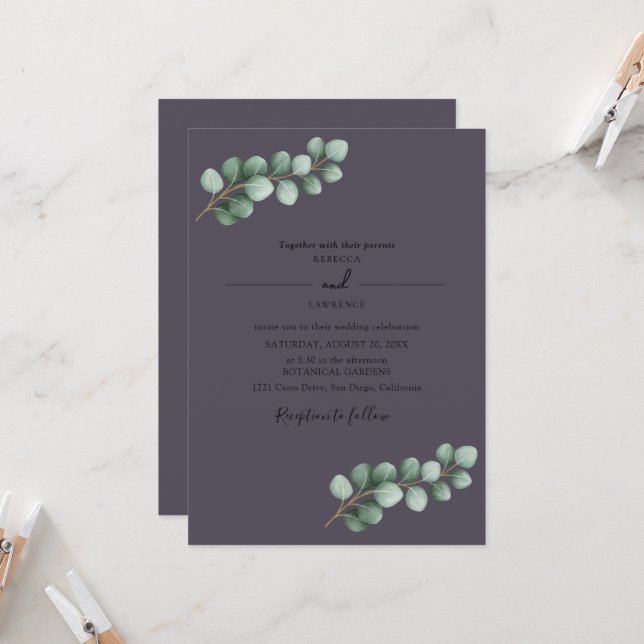 Elegant Eucalyptus Leaves Greenery wedding Invitation (Front/Back In Situ)