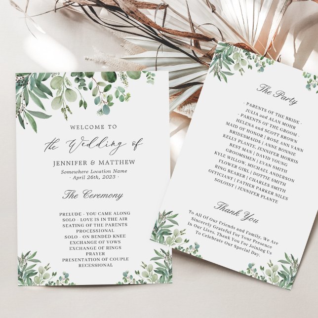 Elegant Eucalyptus Leaves Greenery Wedding Programme (Creator Uploaded)