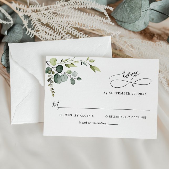 Elegant Eucalyptus Leaves Greenery Wedding RSVP Card (Creator Uploaded)
