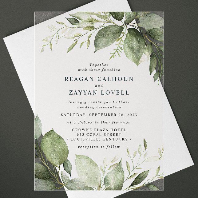 Elegant Eucalyptus Leaves Modern Wedding Acrylic Invitations (Creator Uploaded)