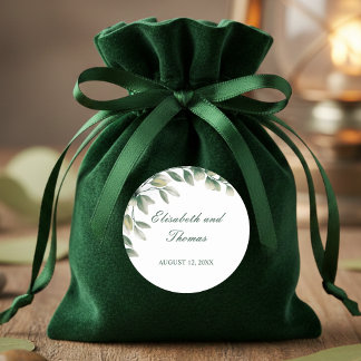 Elegant eucalyptus leaves modern wedding  classic round sticker