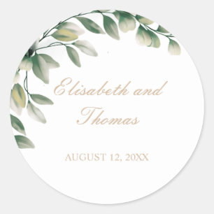 Elegant eucalyptus leaves modern wedding  classic round sticker