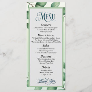 Elegant Eucalyptus Leaves Modern Wedding Menu