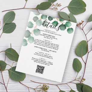 Elegant Eucalyptus Leaves QR Code Wedding Details Enclosure Card