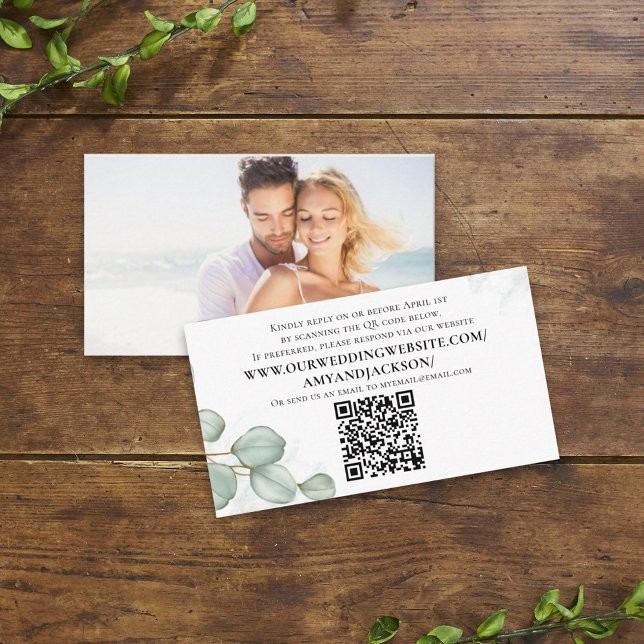 Elegant Eucalyptus Leaves Simple Photo QR Code  Enclosure Card (Creator Uploaded)