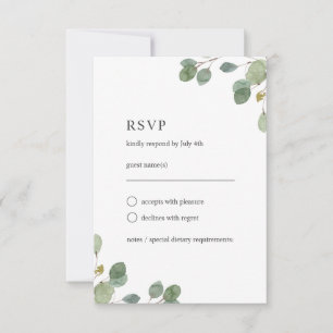 Elegant Eucalyptus Leaves Watercolor Wedding RSVP Card