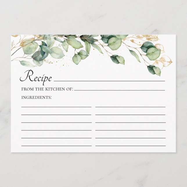 Elegant Eucalyptus Leaves Wedding Recipe Programme (Front)