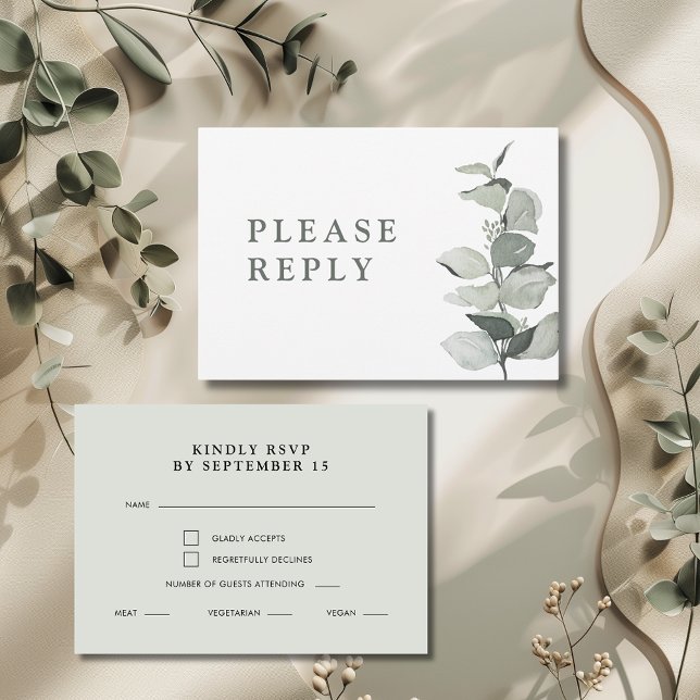 Elegant Eucalyptus Meal Choice Wedding RSVP Card (Elegant Eucalyptus Meal Choice Wedding RSVP Reply Card)