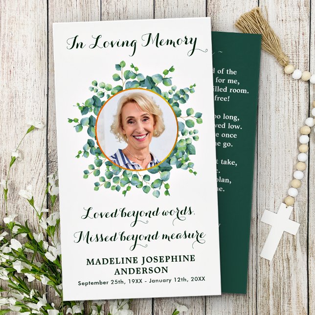 Elegant Eucalyptus Memorial Funeral Prayer Card (Creator Uploaded)